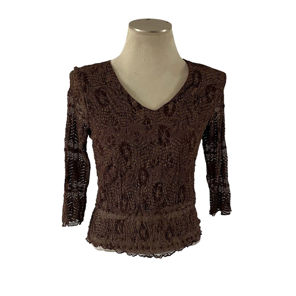 Vtg Y2K 2000s Brown Floral Lace Top Wmns S Goblincore Forest Fairy Grunge